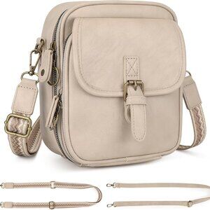 Apricot Grey Vegan Leather Crossbody Bag with RFID Wallet, Compact & Stylish for